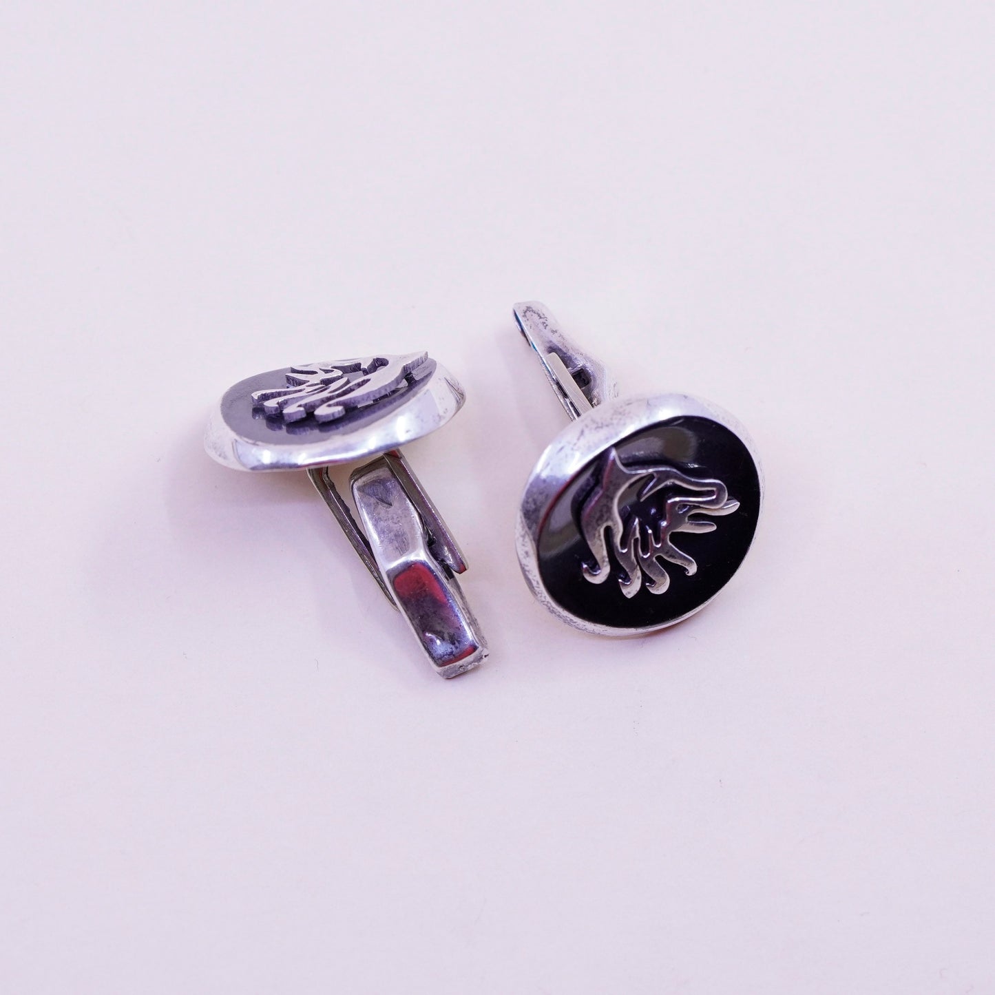vtg ledesma Hecho En taxco sterling silver cuff link, 925 cufflink horse head