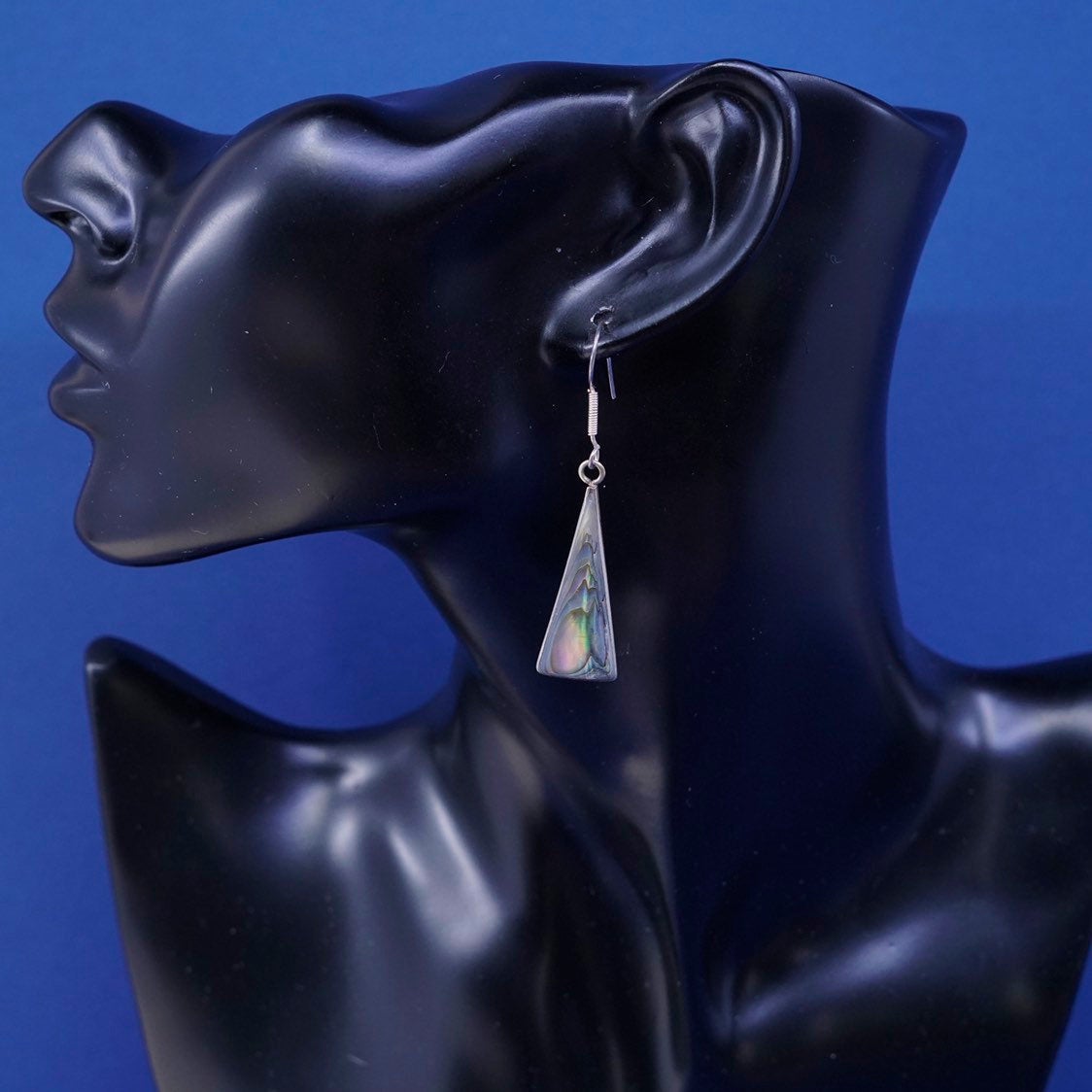 vtg mexico alpaca silver handmade earrings with triangular abalone