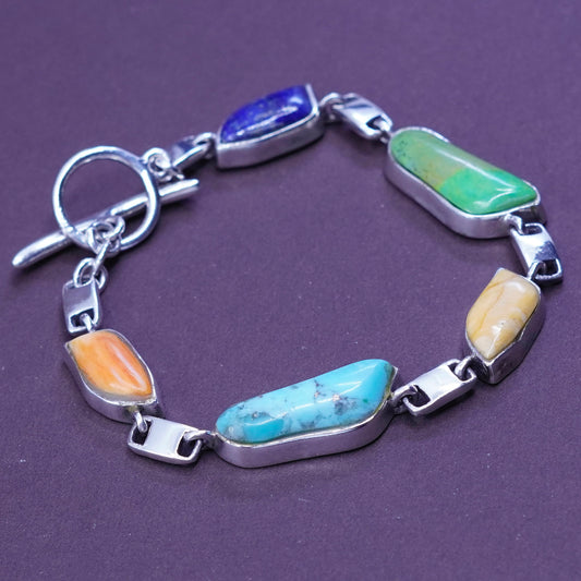6.75”, mexico Sterling 925 silver bracelet with lapis lazuli amber turquoise