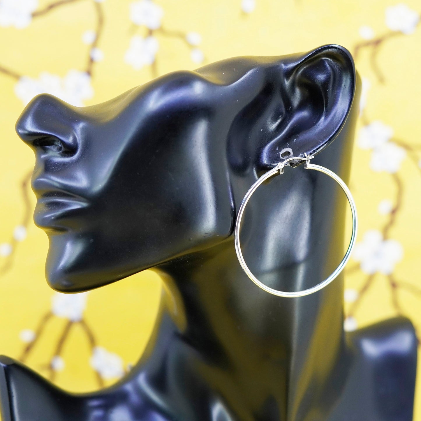 1.75”, vintage Sterling silver handmade earrings, 925 silver hoops
