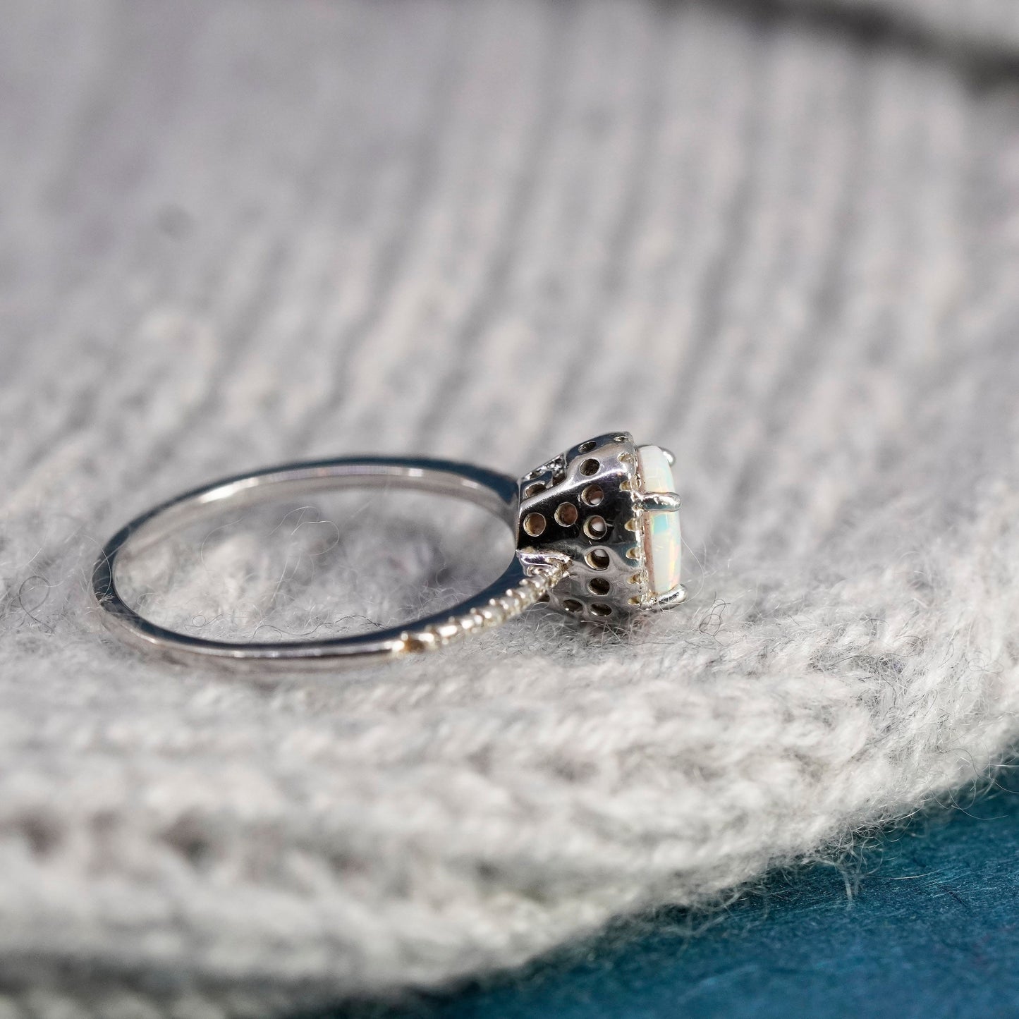 Size 7.25, vintage sterling 925 silver handmade ring with fire opal and cz