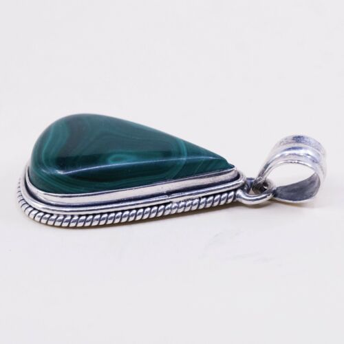VTG Mexico sterling 925 silver handmade slide pendant W/ Teardrop malachite