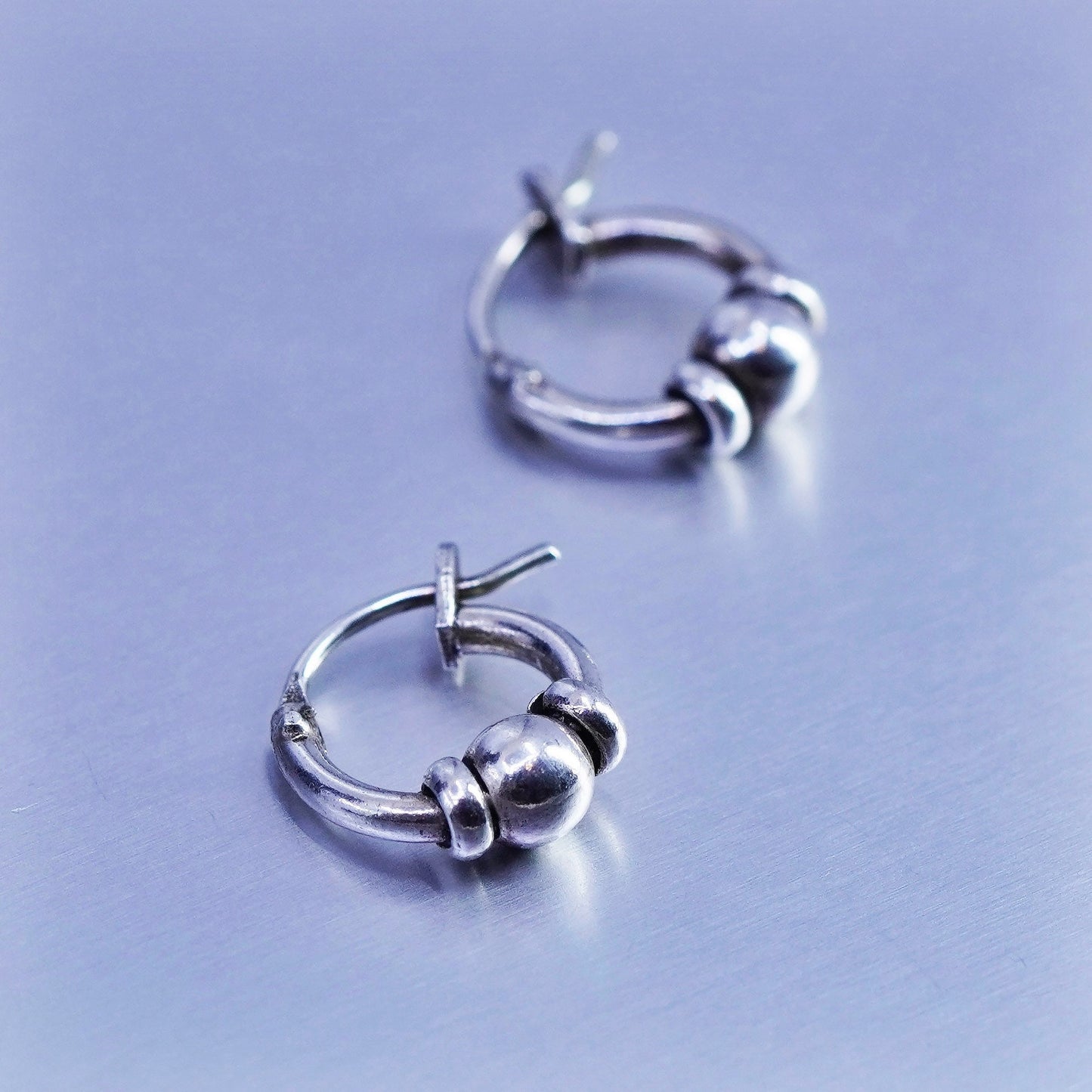 10mm, vintage Sterling silver handmade earrings, 925 hoops with beads