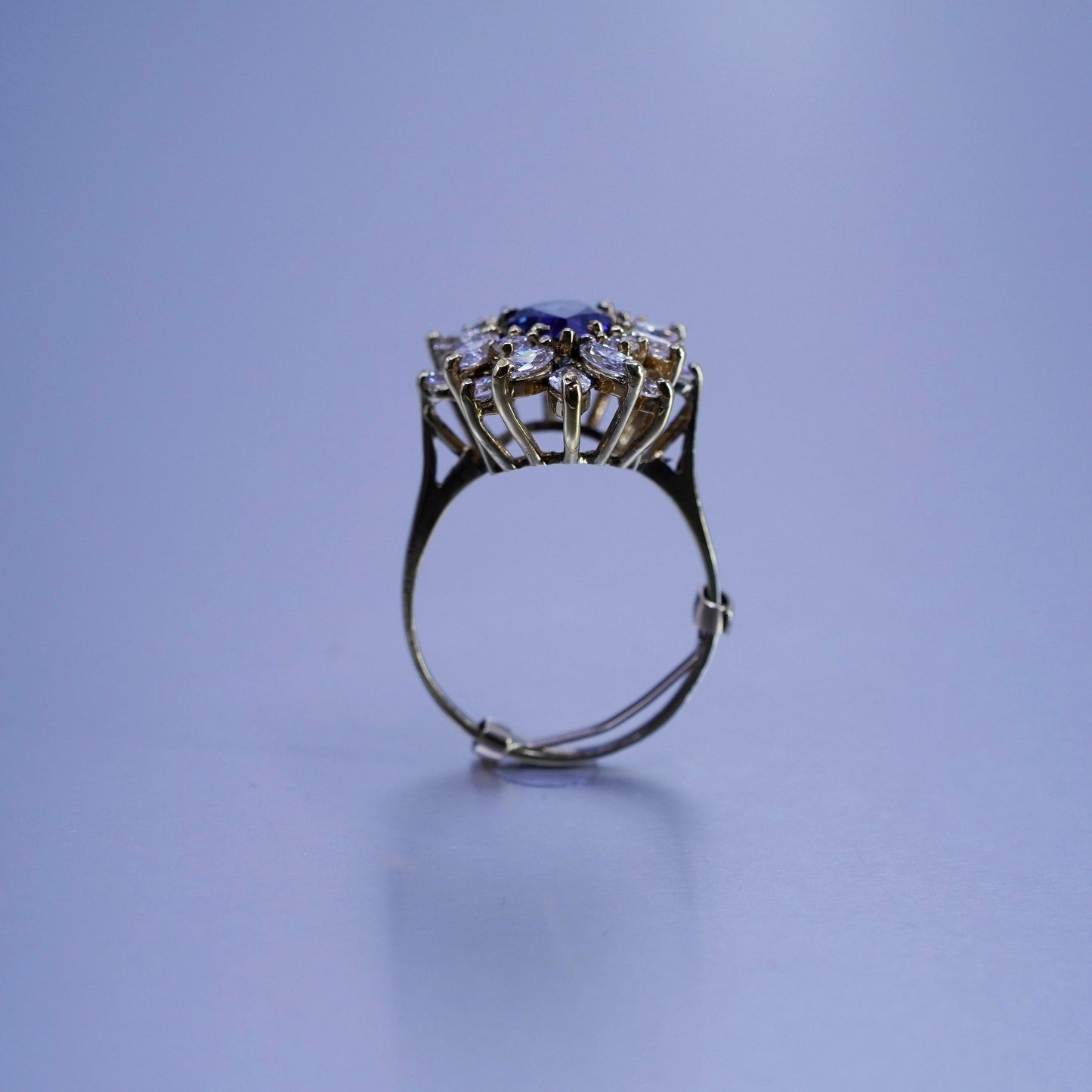 Size 11, vermeil gold filled Sterling 925 silver ring with teardrop sapphire cz