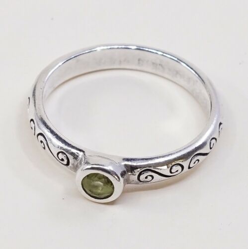 Sz 8, Vtg Sterling Silver Handmade Ring, 925 Stackable Band W/ peridot
