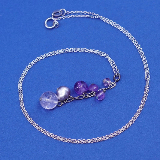 18”, vtg Sterling silver handmade necklace, 925 circle chain with amethyst bead