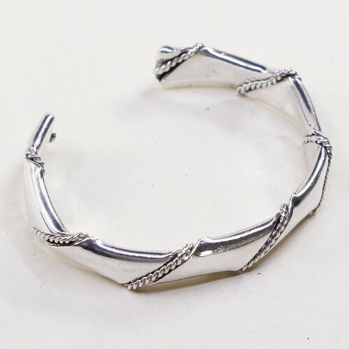 6.75”, Vtg 925 Sterling Silver Handmade Twisted Cuff Bangle Bracelet Cuff