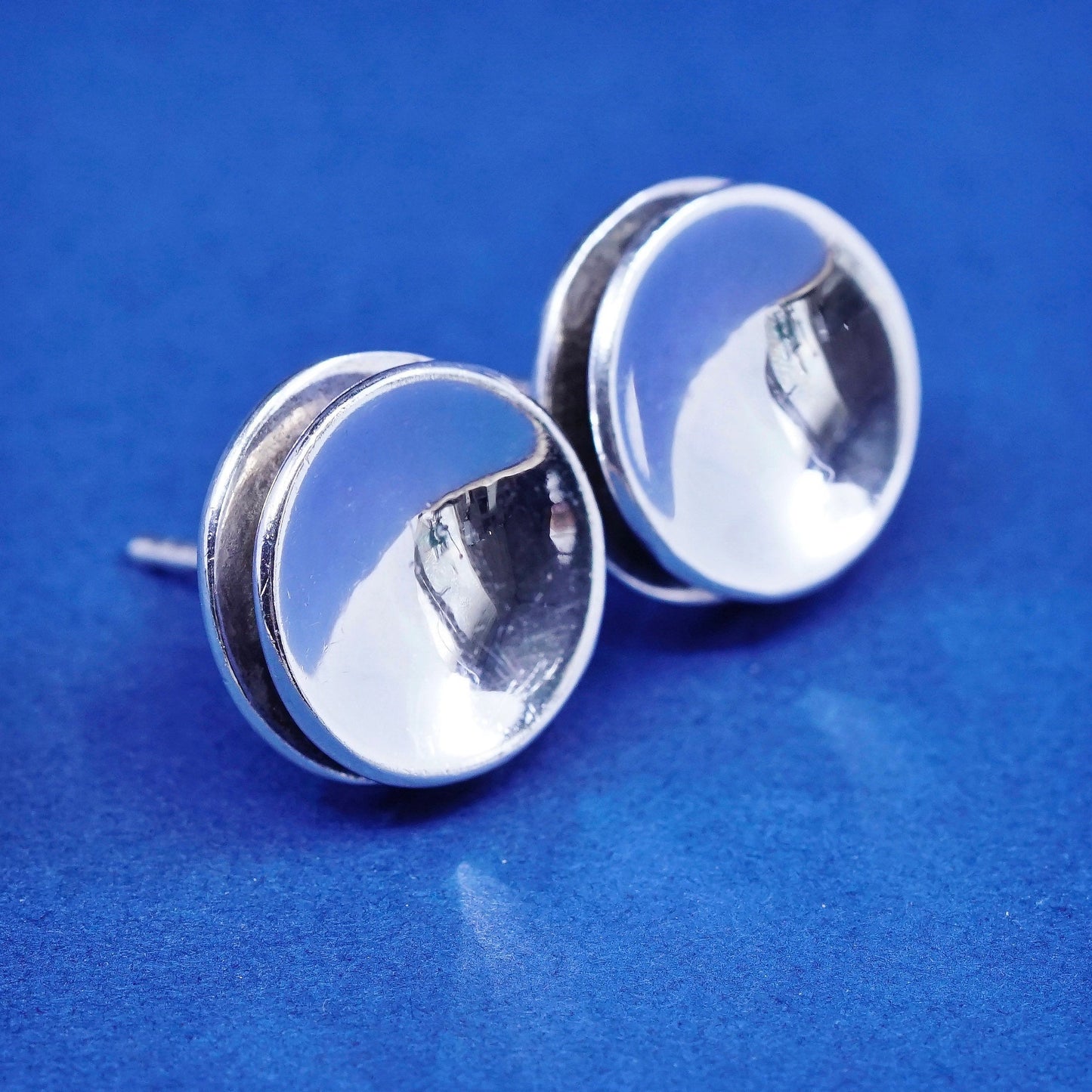 Vintage modern Sterling silver handmade earrings, 925 button studs