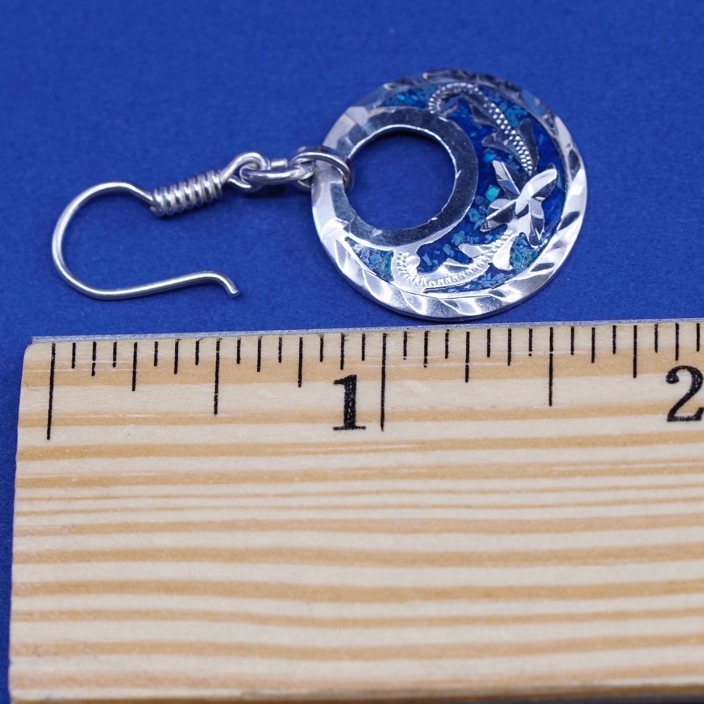 Vintage Mexico Sterling silver handmade earrings, 925 circle with turquoise