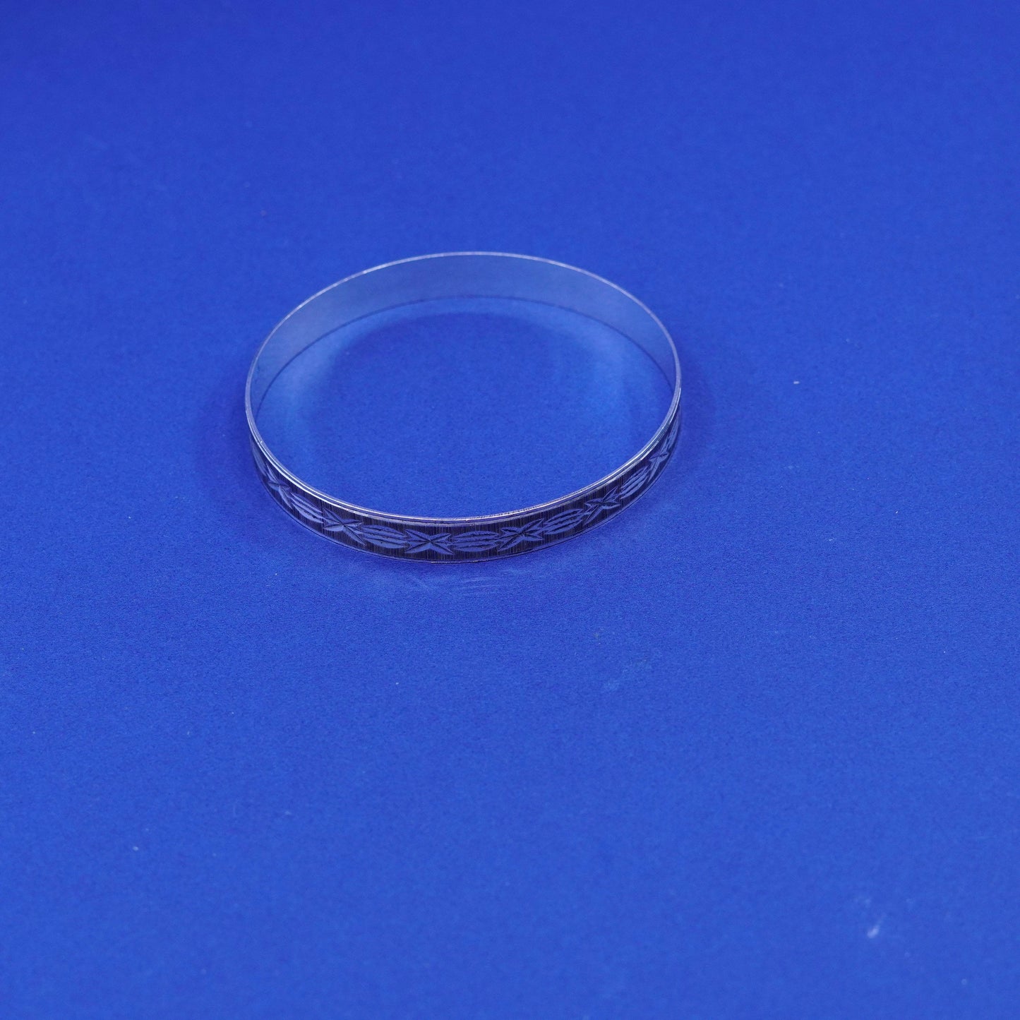 7.25”, vintage silver tone handmade bracelet, textured bangle