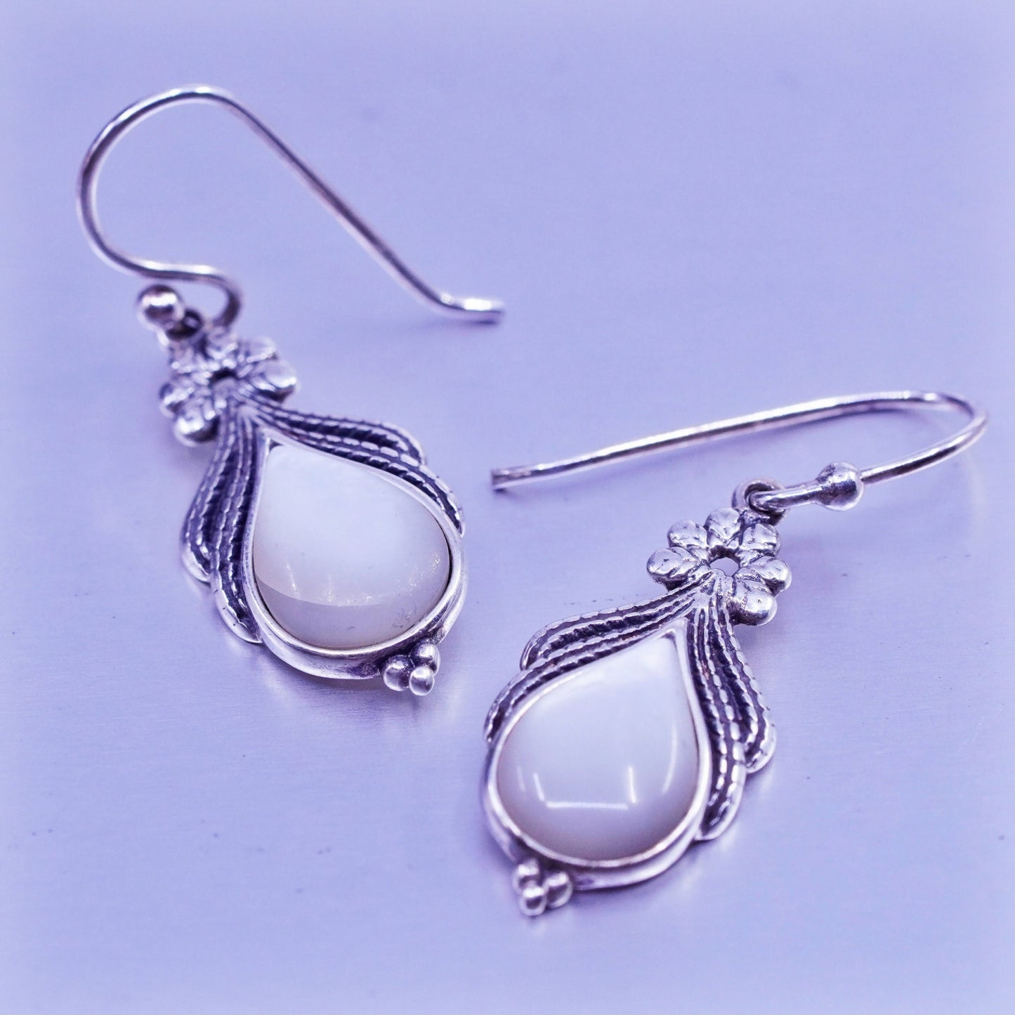 Vintage Sterling 925 silver handmade earrings with teardrop turquoise