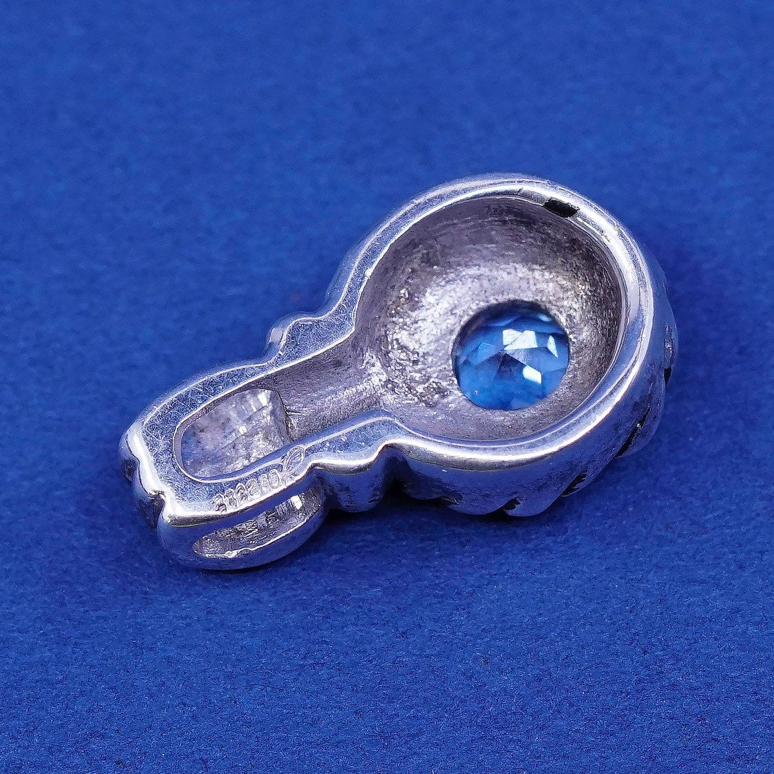 vtg sterling silver handmade pendant, 925 w/ blue topaz stone