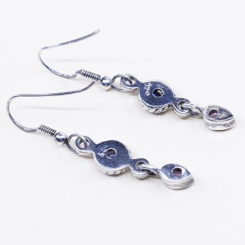 vtg sterling silver handmade earrings, 925 w/ teardrop amethyst drops