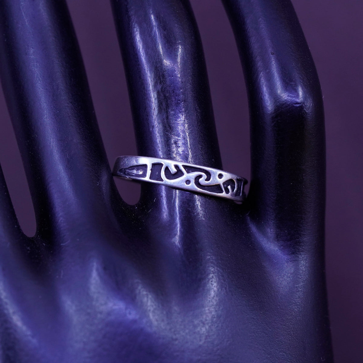 Size 10.5, vintage sterling silver handmade ring, 925 stackable patterned band