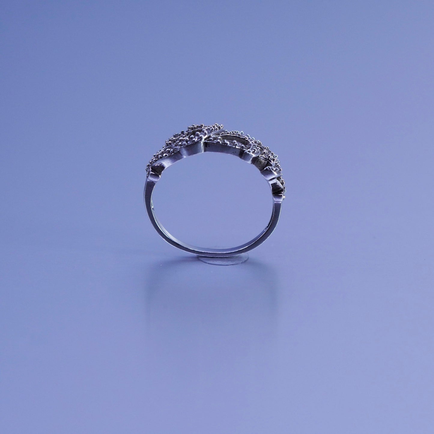 Size 7.25, vintage Sterling 925 silver handmade filigree ring with cluster Cz