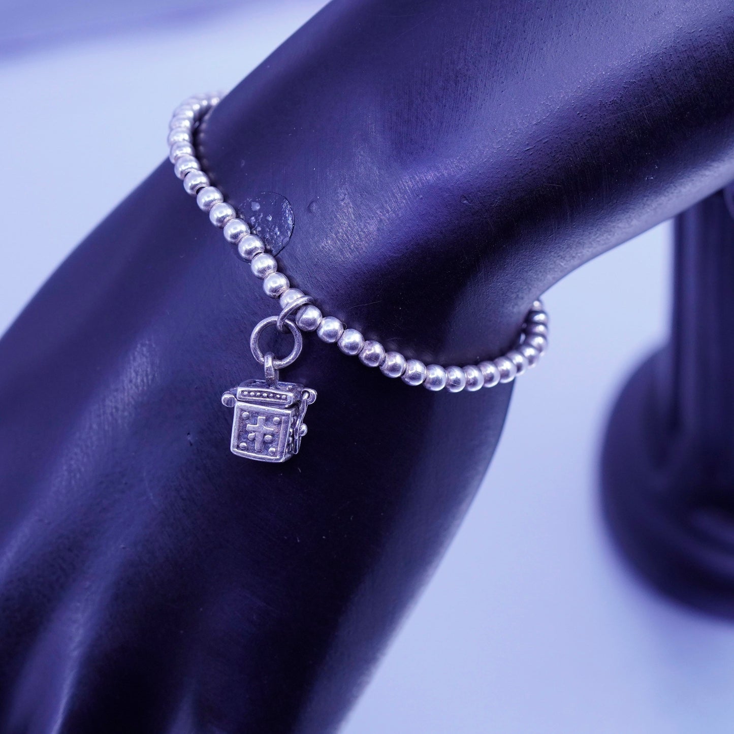 5.5”, silpada Sterling 925 silver handmade bead bracelet elastic band prayer