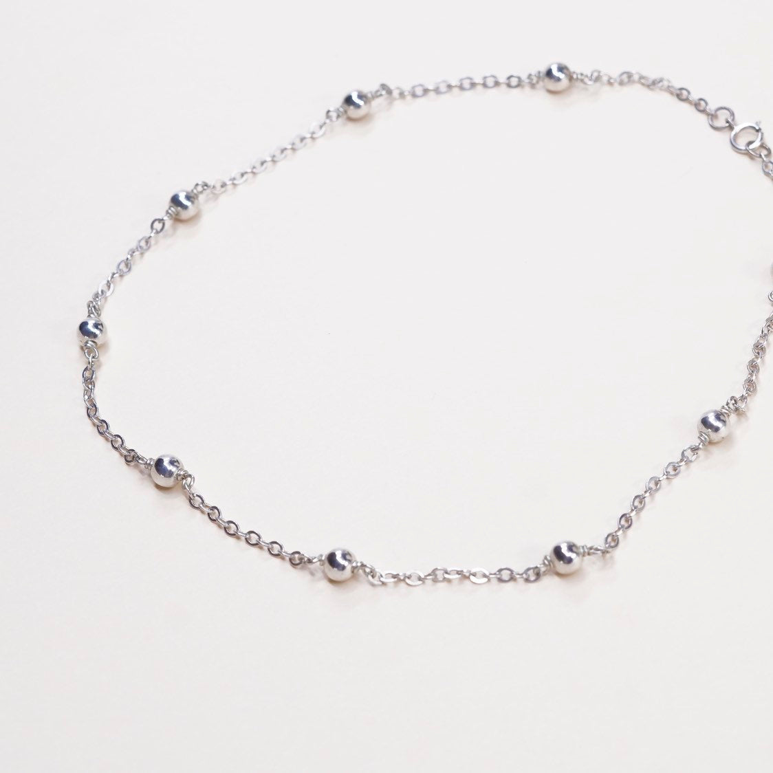 13", Sterling silver necklace, Italy 925 flatten circle chain w/ beads pendants