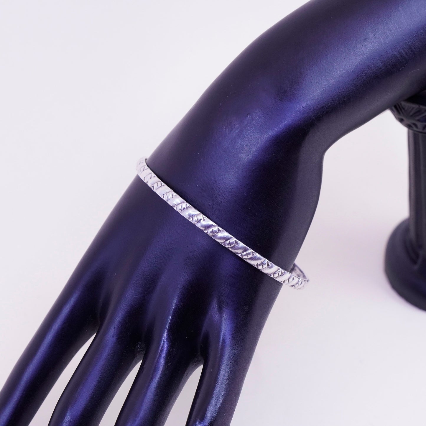 8”, vintage sterling 925 silver handmade textured bracelet, bangle