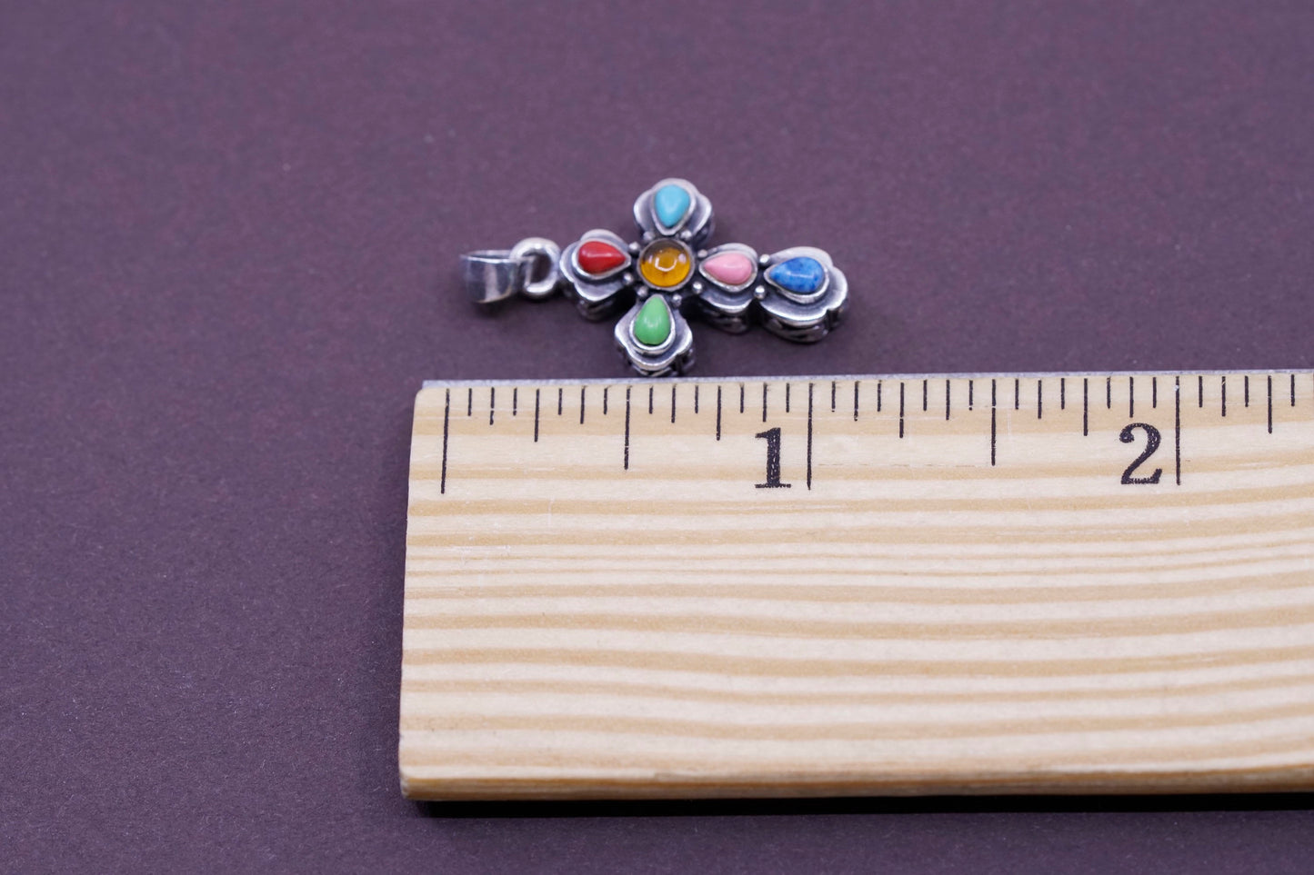 vtg Sterling 925 silver pendant w/ turquoise sodalite N amber cross pendant