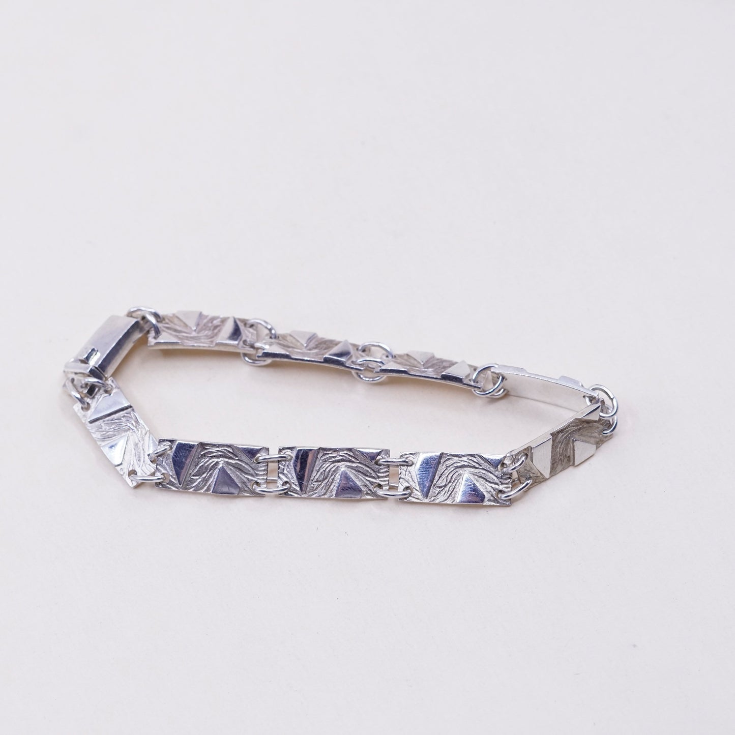 7.5”, sterling silver handmade tennis bracelet, 925 embossed rectangular chain