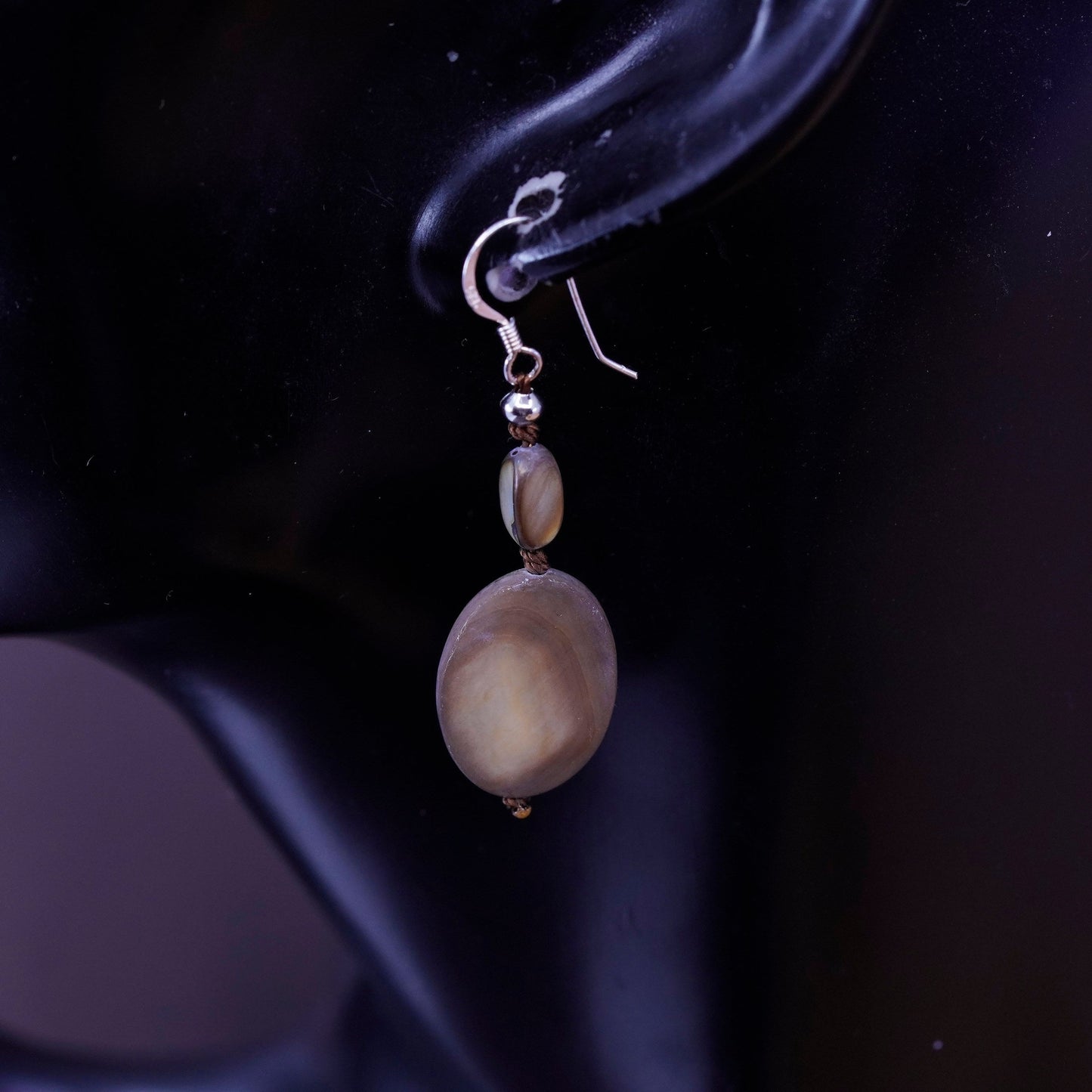 Vintage Sterling 925 silver handmade earrings with brown mother of pearl