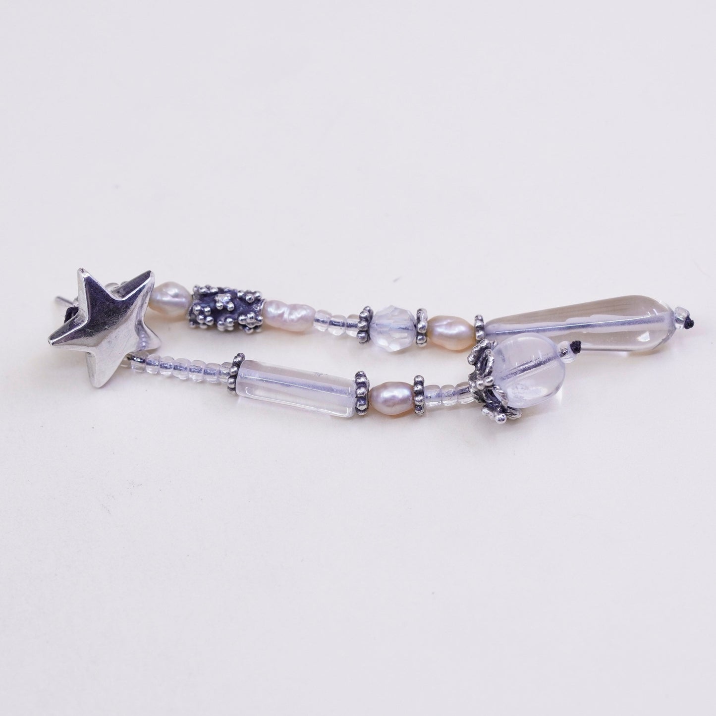 Sterling silver earrings, 925 star studs w/ cluster beads N pearl teardrop