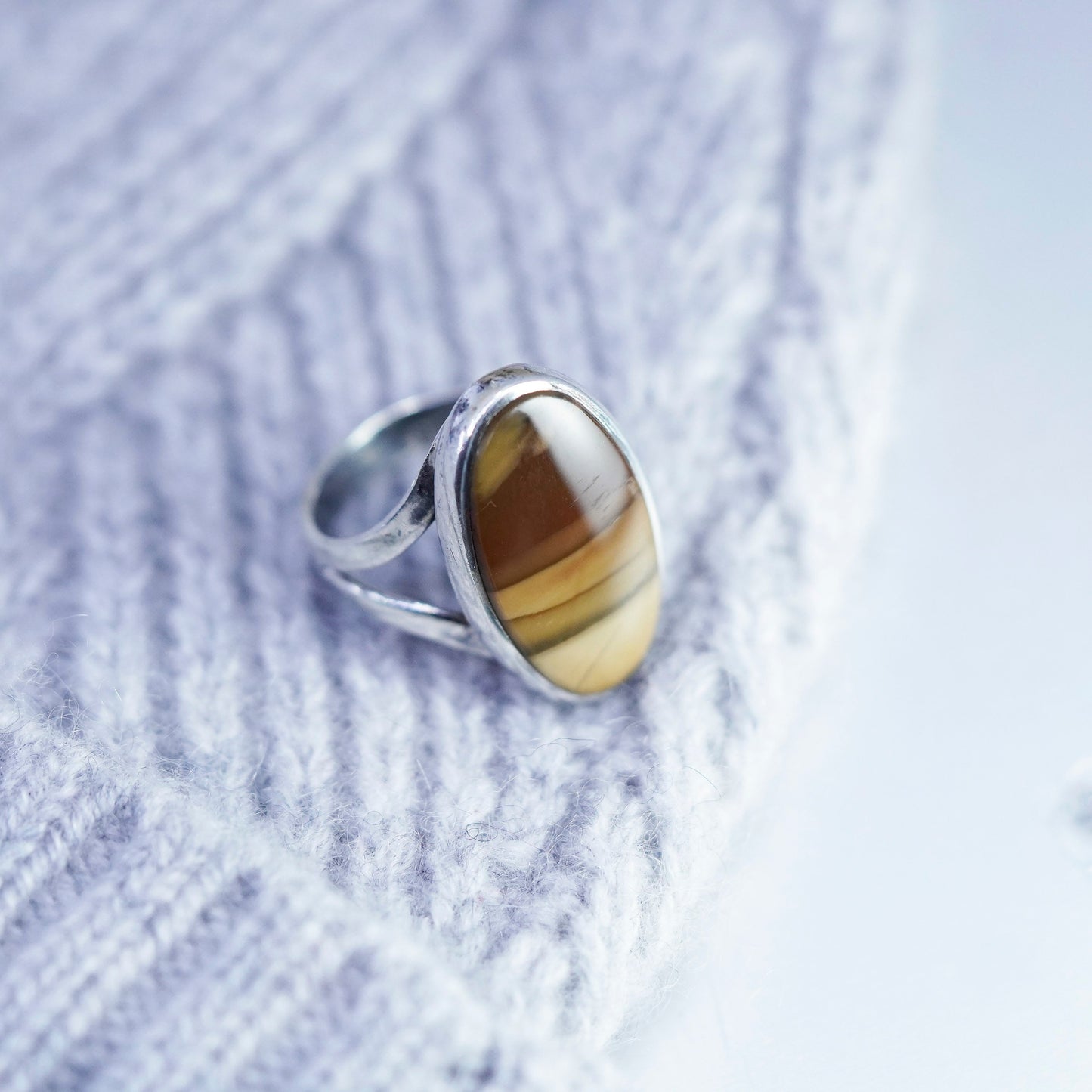 Size 6, southwestern Sterling 925 silver handmade ring w/ oval landscape jasper