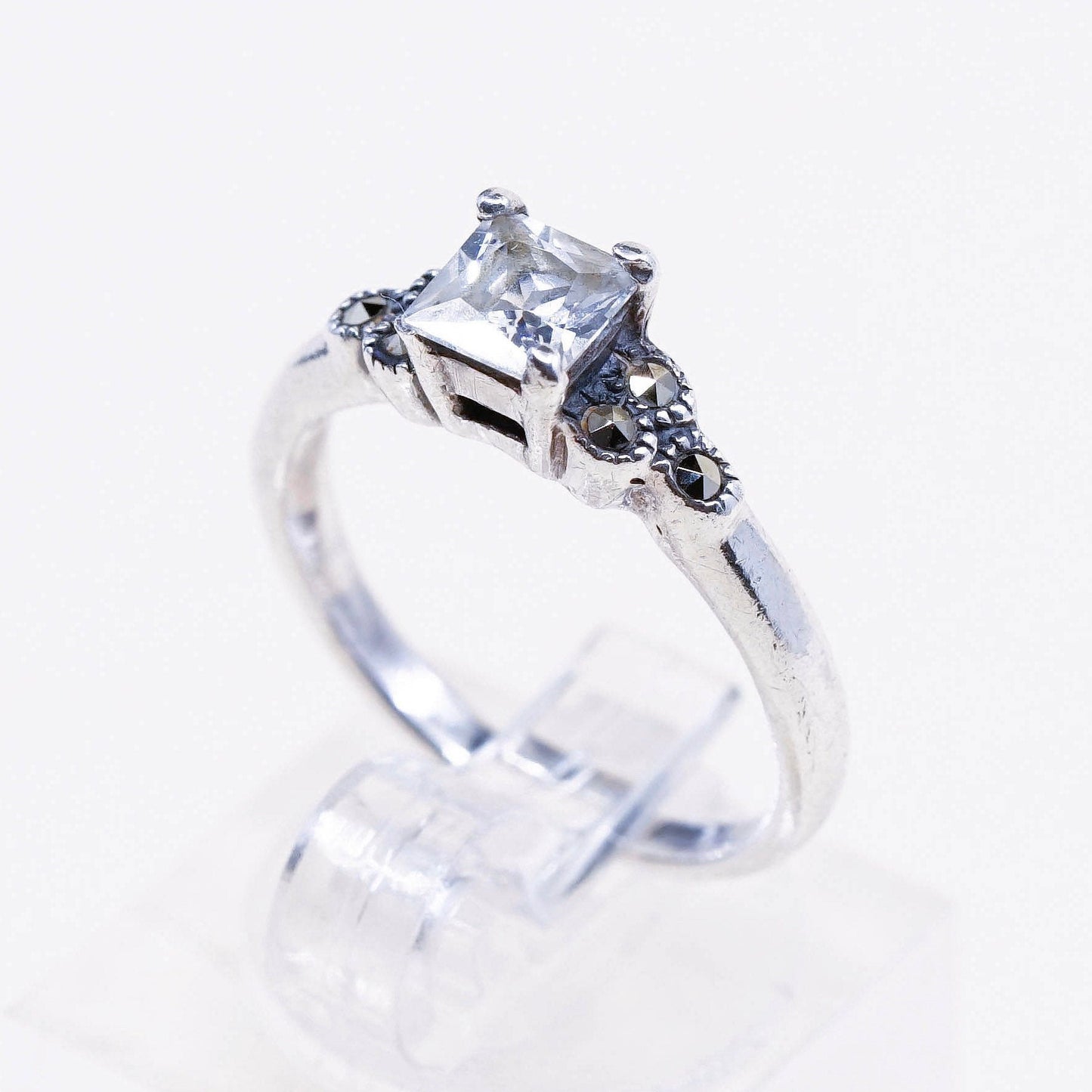 Size 6, Sterling silver handmade ring, 925 with CZ and marcasite