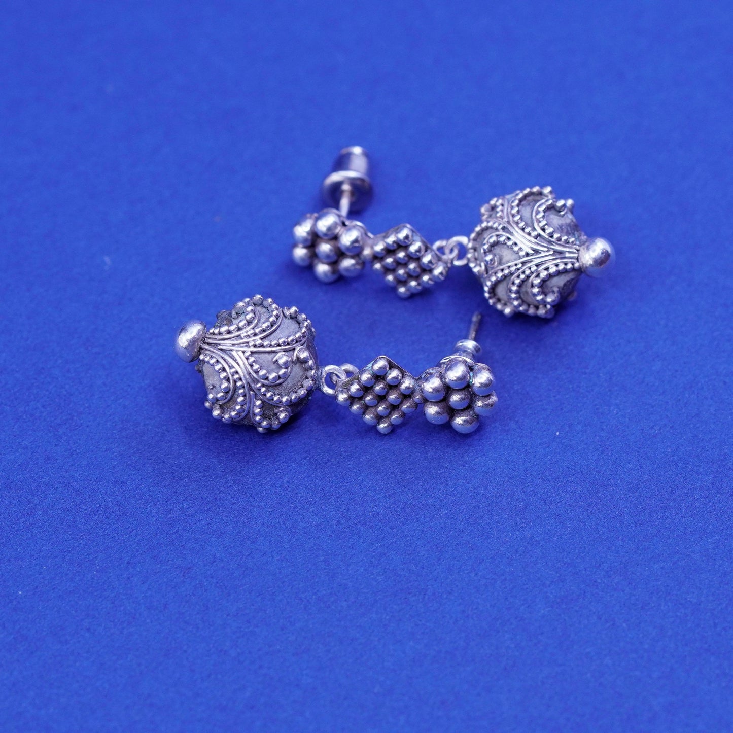 Vintage Sterling silver handmade earrings, bali 925 dangles and beads