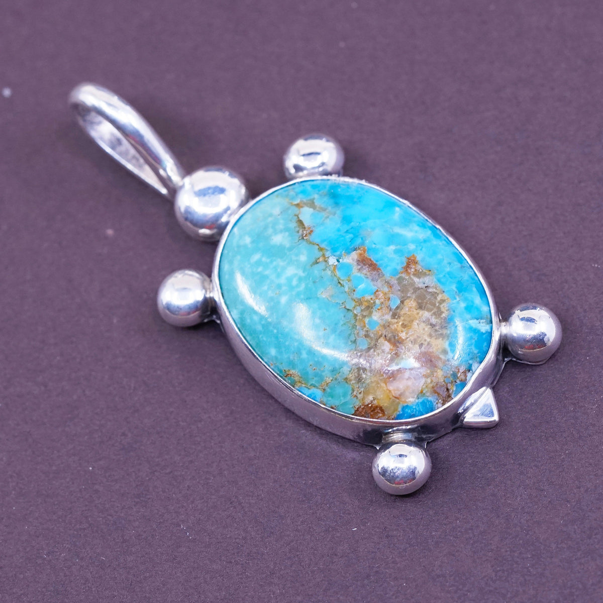 Native American Felix Joe sterling silver pendant, Navajo 925 cripple turquoise