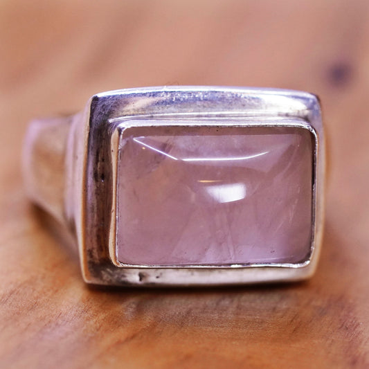 Size 10.5, vintage Sterling 925 silver handmade bold ring with pink Quartz