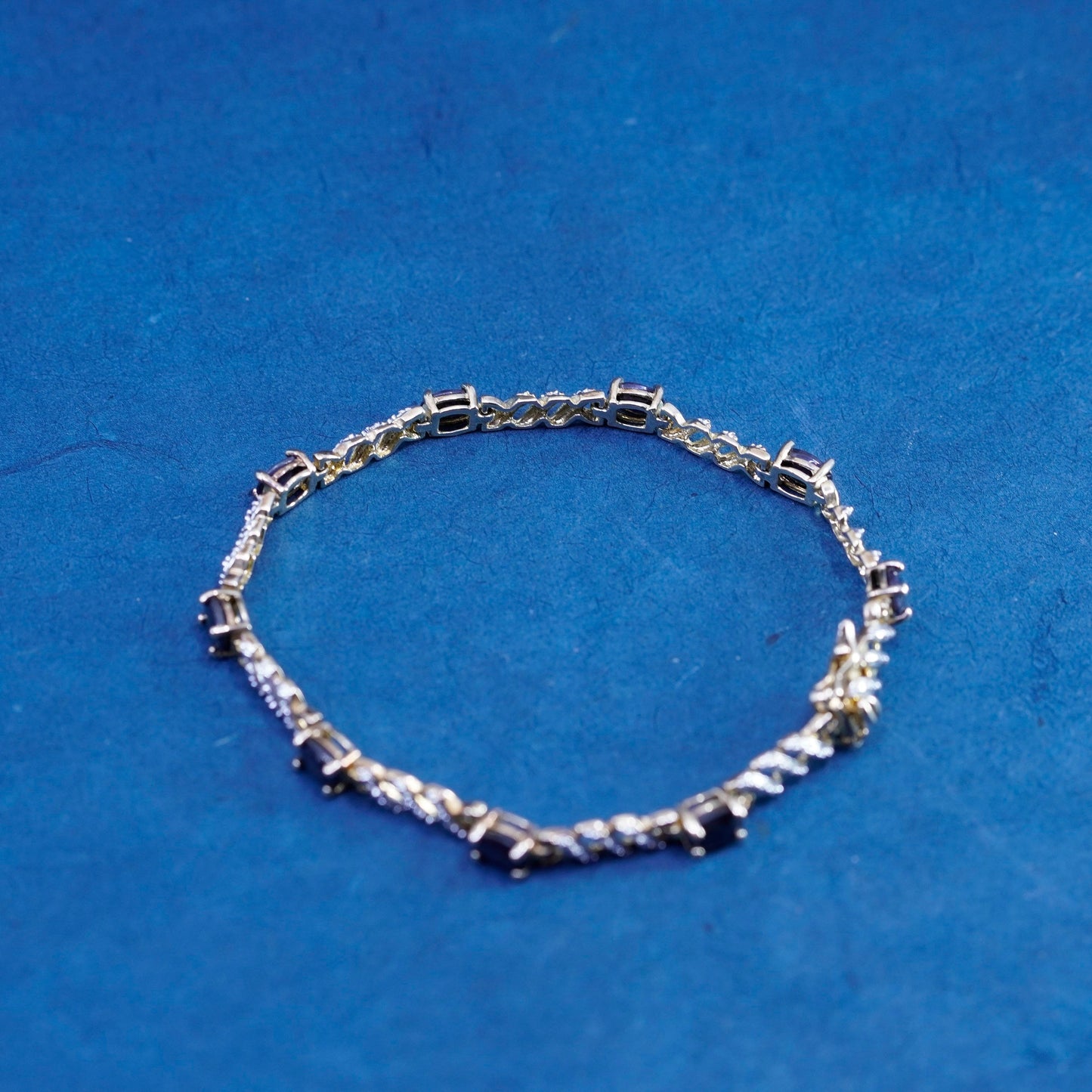 7.25”, vermeil gold over sterling 925 silver tennis bracelet sapphire diamond
