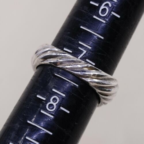 Sz 7, Vtg Sterling Silver handmade Ring, 925 Silver Ribbed Band W/ citrine