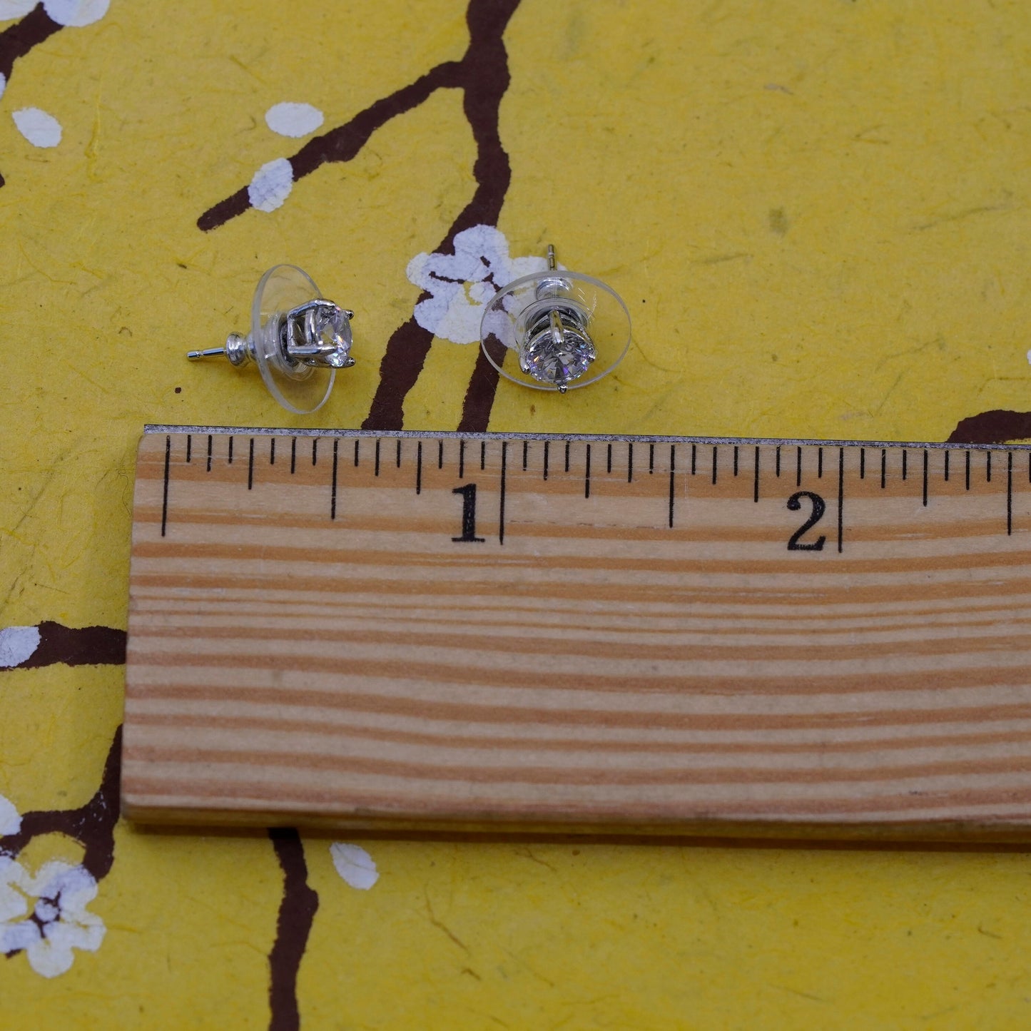 4mm, vintage Sterling silver clear round crystal studs, cz earrings