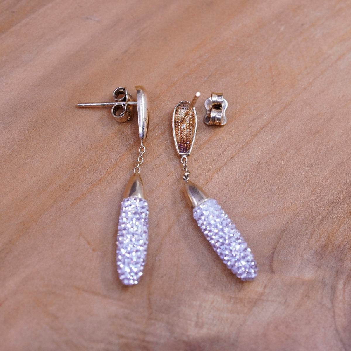 Vintage vermeil gold over Sterling silver earrings, 925 teardrops cluster Cz