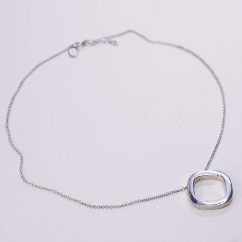 16+1”, 925 italy dyadema Sterling Silver Circle Chain Necklace W/ Ring Pendant