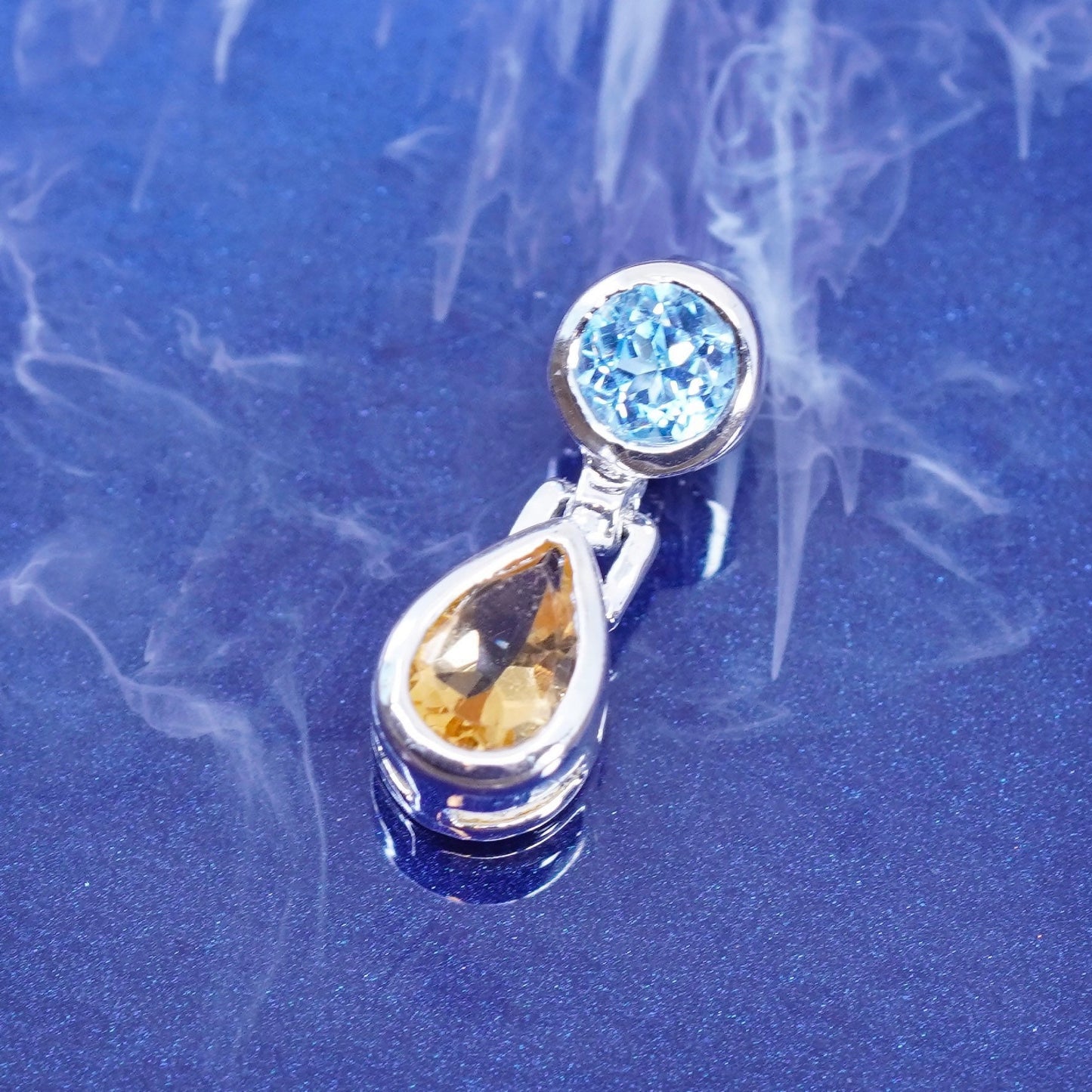 Vintage sterling 925 silver handmade pendant, with topaz teardrop citrine