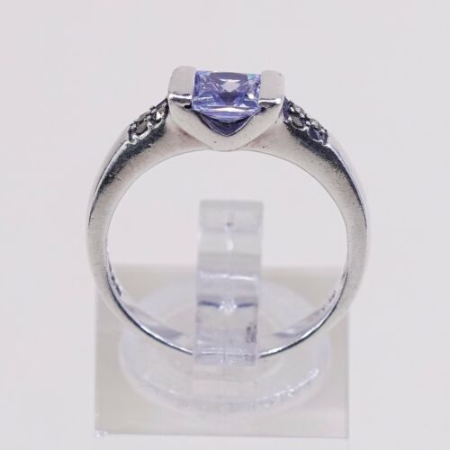 Sz 7, Vtg Sterling Silver Handmade Ring, 925 w/ Amethyst n marcasite inlay