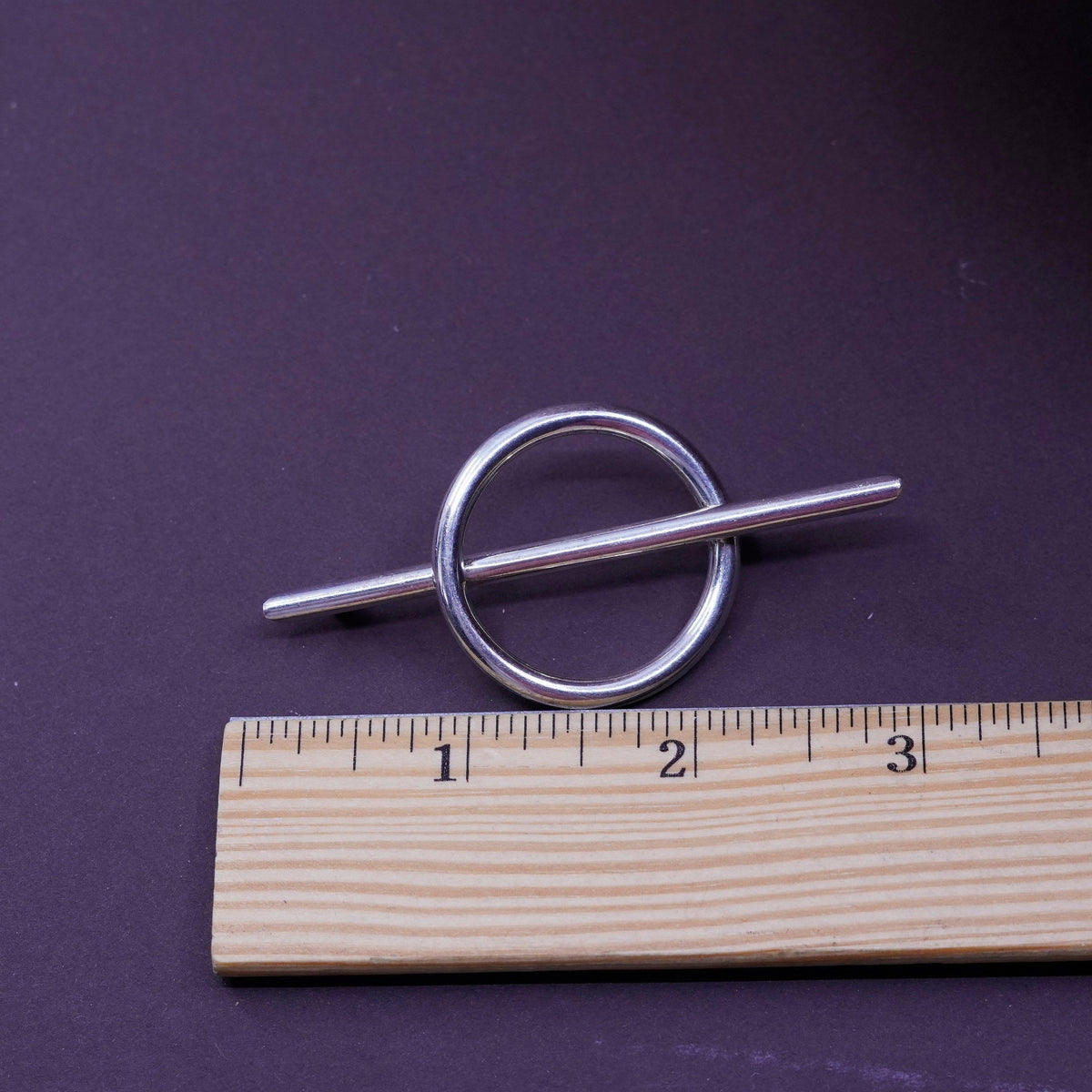 Vintage modern handmade sterling 925 silver circle long bar brooch pin