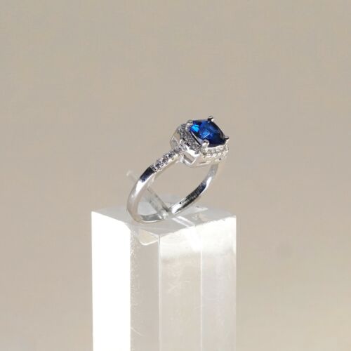Sz 6, Sterling Silver Ring, 925 Silver Engagement Ring W/ blue Sapphire