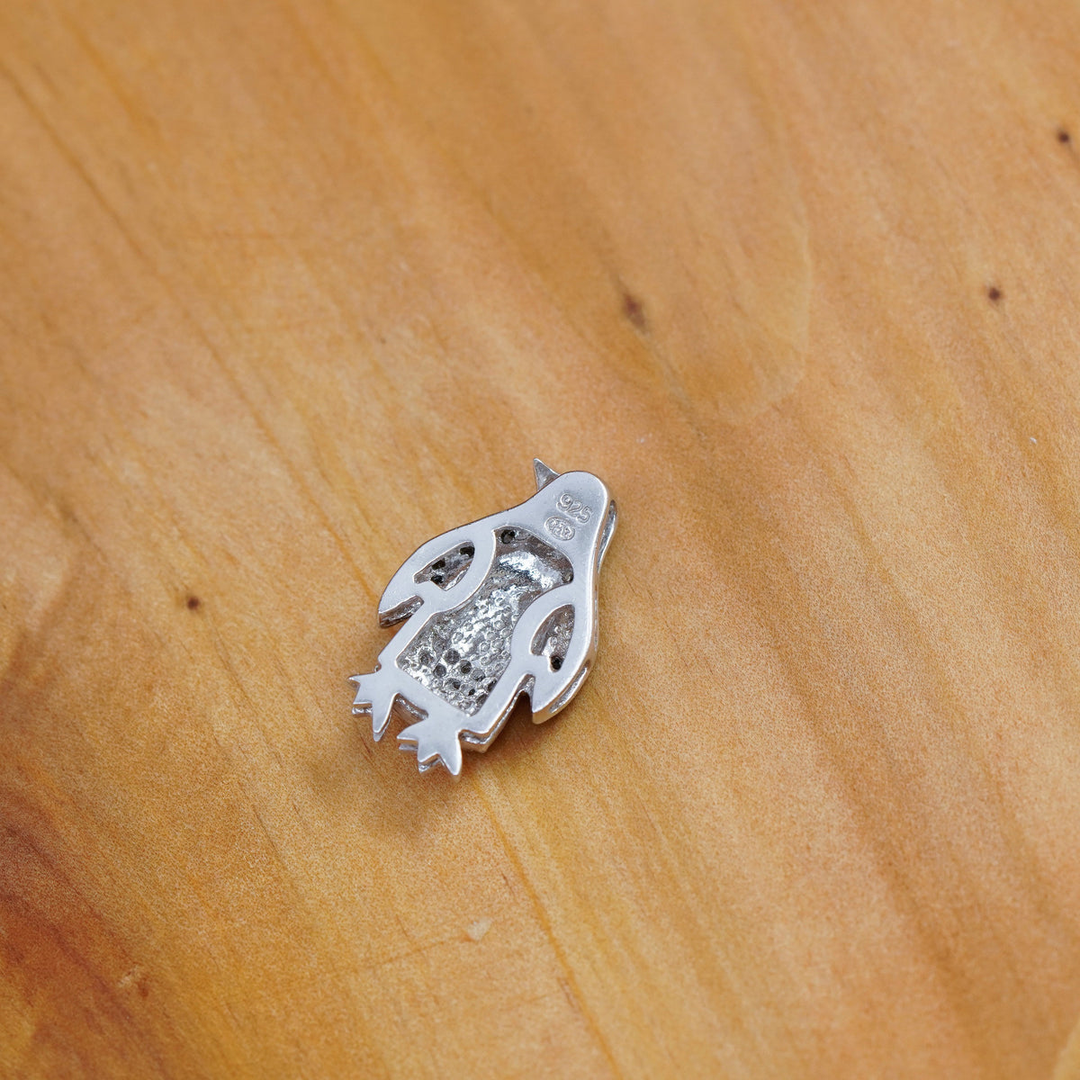 Vintage Sterling silver handmade pendant, 925 penguin with diamond