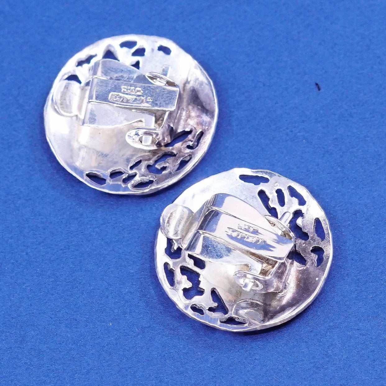 SIAM Sterling silver handmade earrings, 925 clip on w/ enamel Indian goddess