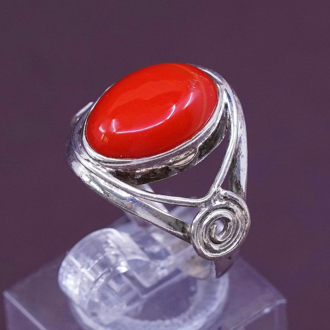 sz 7.75, Sterling silver handmade ring w/ onyx, Native American 925 band