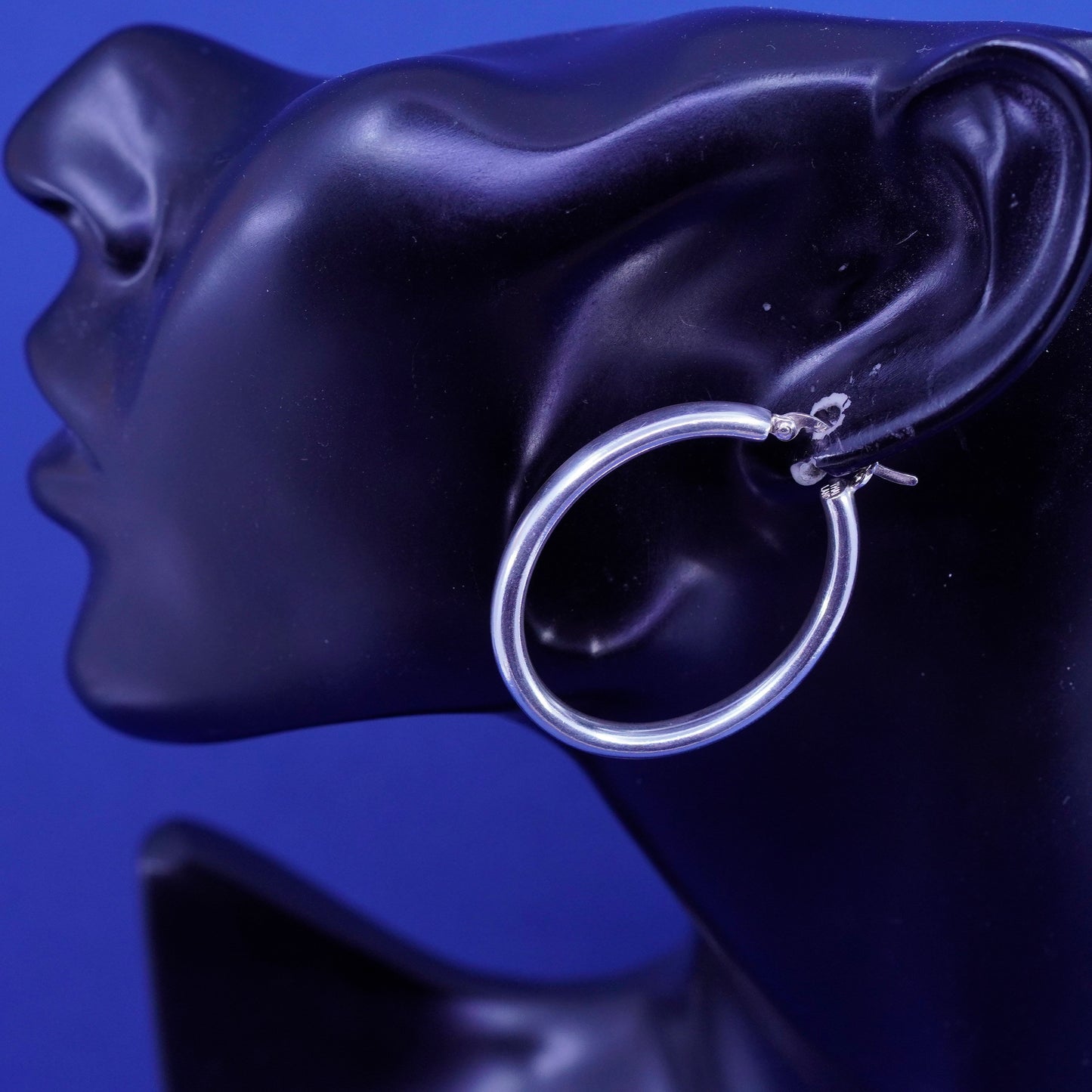 1.5”, vintage Sterling silver handmade hoop earrings, bold 925 huggie