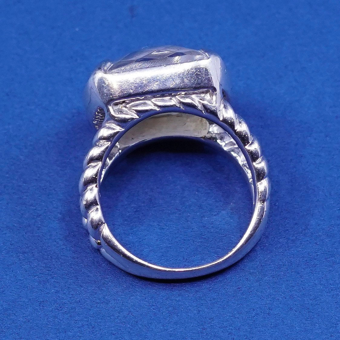 Size 6, vtg Sterling silver handmade ring, 925 w/ checker cut moonstone