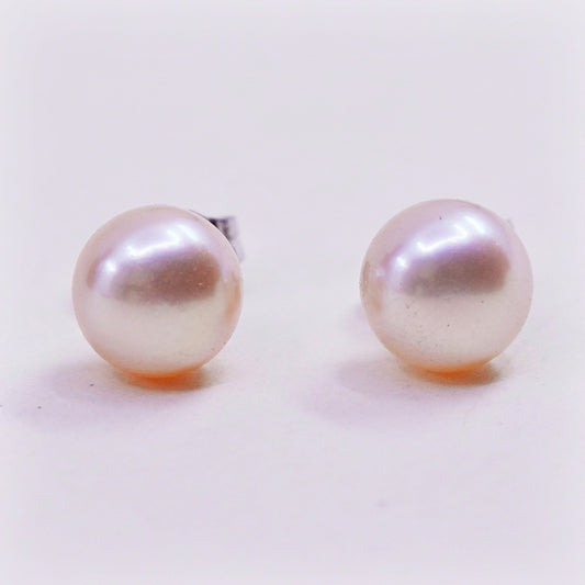 Vintage sterling silver earrings, 925 studs with orange pearl