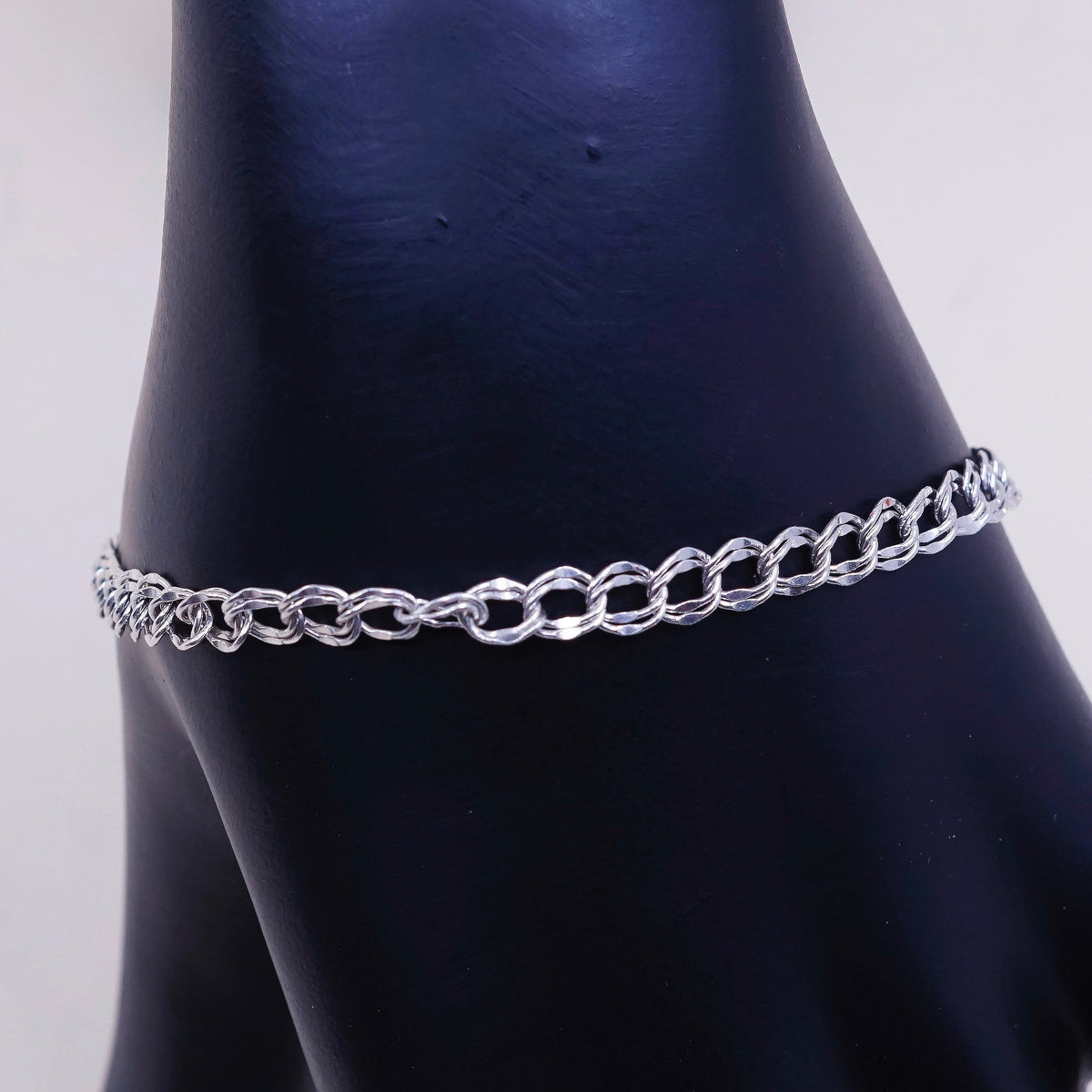 7”, vtg sterling silver double curb link chain, solid 925 silver bracelet