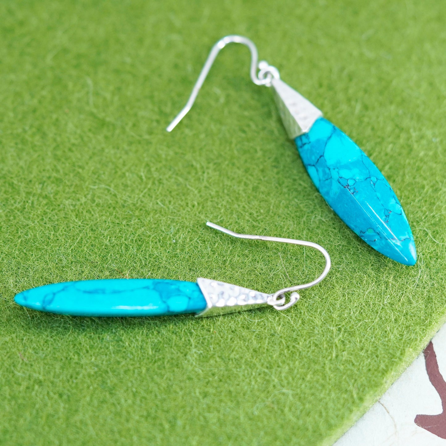 Southwestern sterling silver 925 handmade earrings with teardrop turquoise