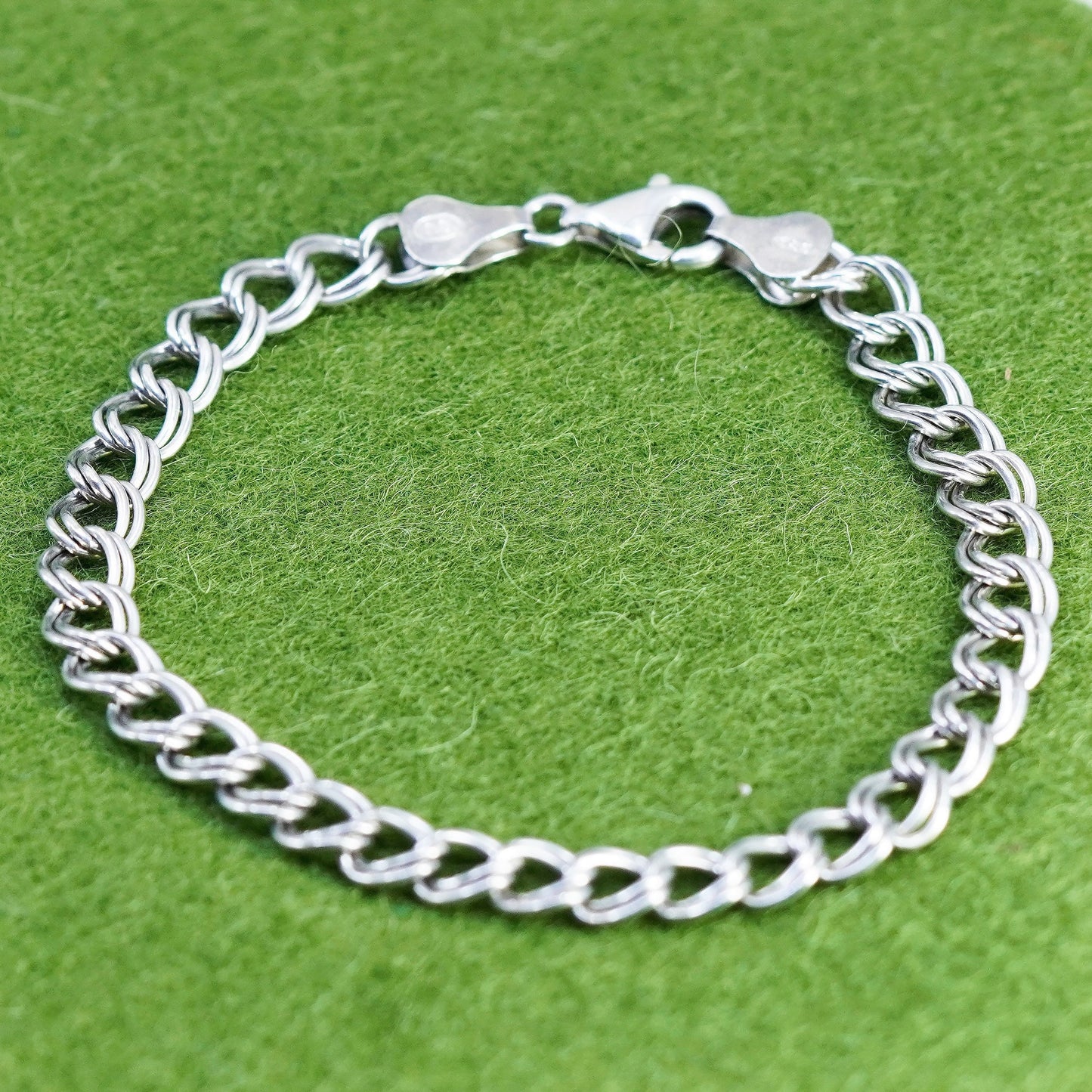 7”, 6mm, Vintage sterling silver bracelet, 925 double curb chain