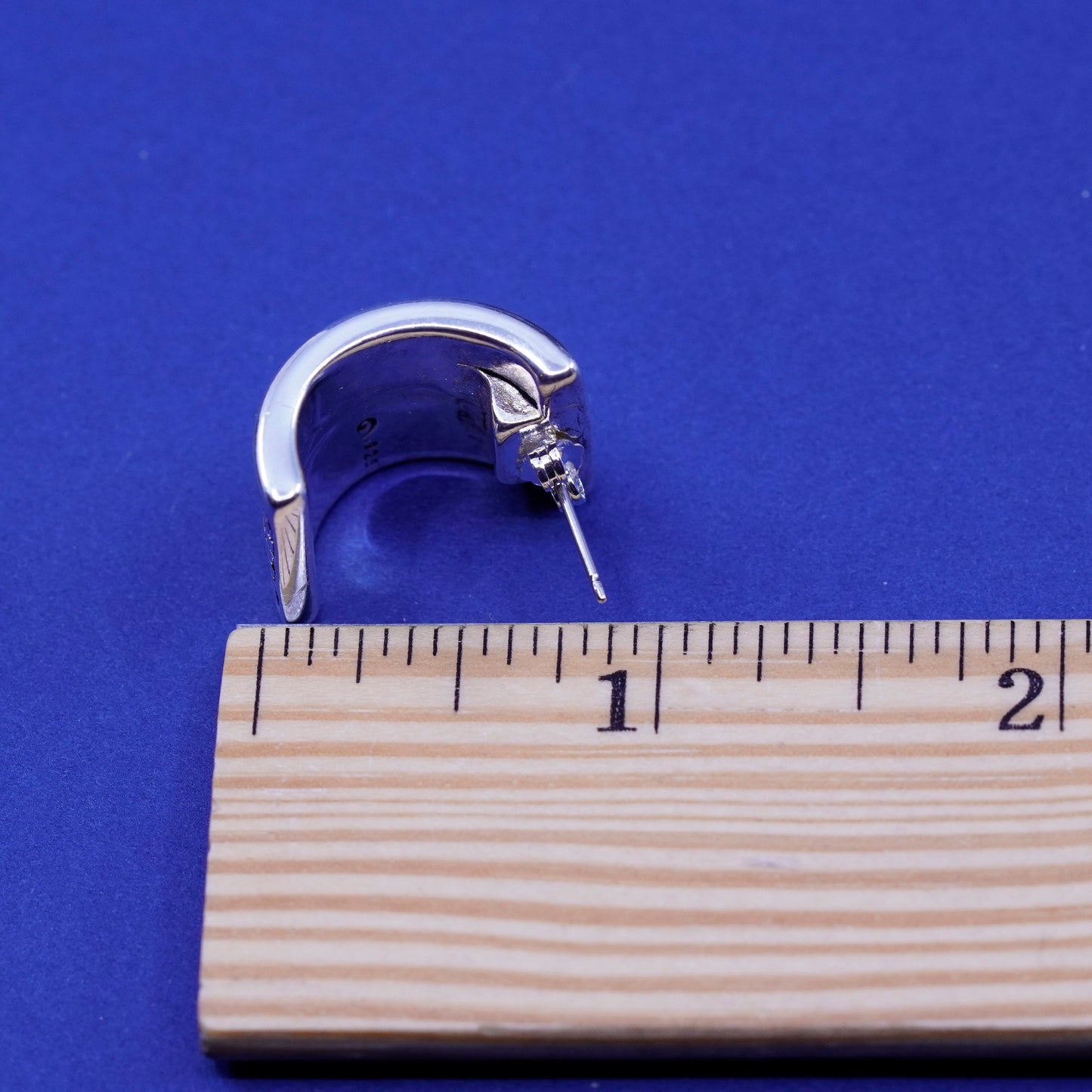 0.75”, vintage Sterling silver handmade hoop earrings textured 925 huggie studs